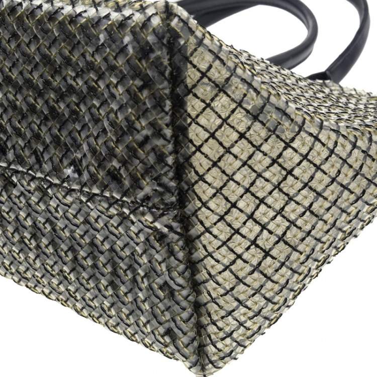 Pre Owned Bottega Veneta Light Olive/Black Intrecciato PVC And Leather Limited Edition Cabat Tote