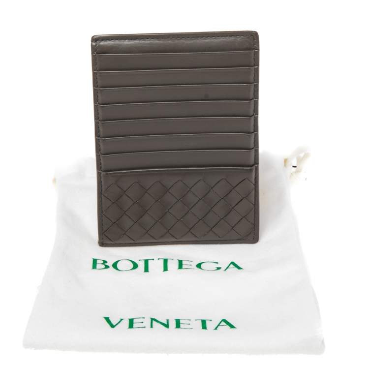 Pre Owned Bottega Veneta Grey Intrecciato Leather Card Holder 8CC