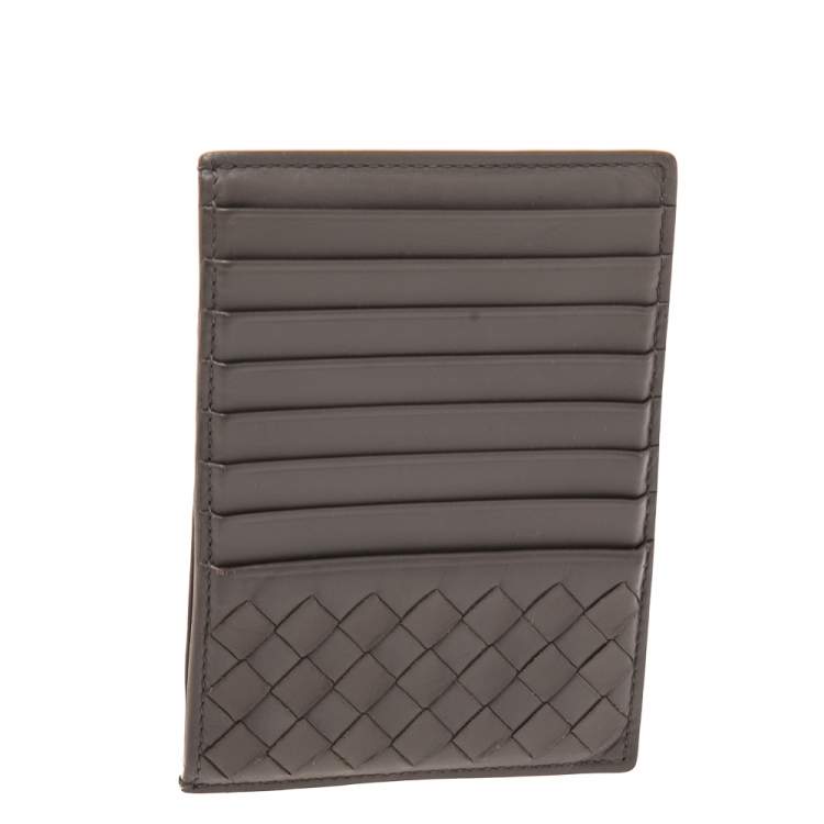 Pre Owned Bottega Veneta Grey Intrecciato Leather Card Holder 8CC
