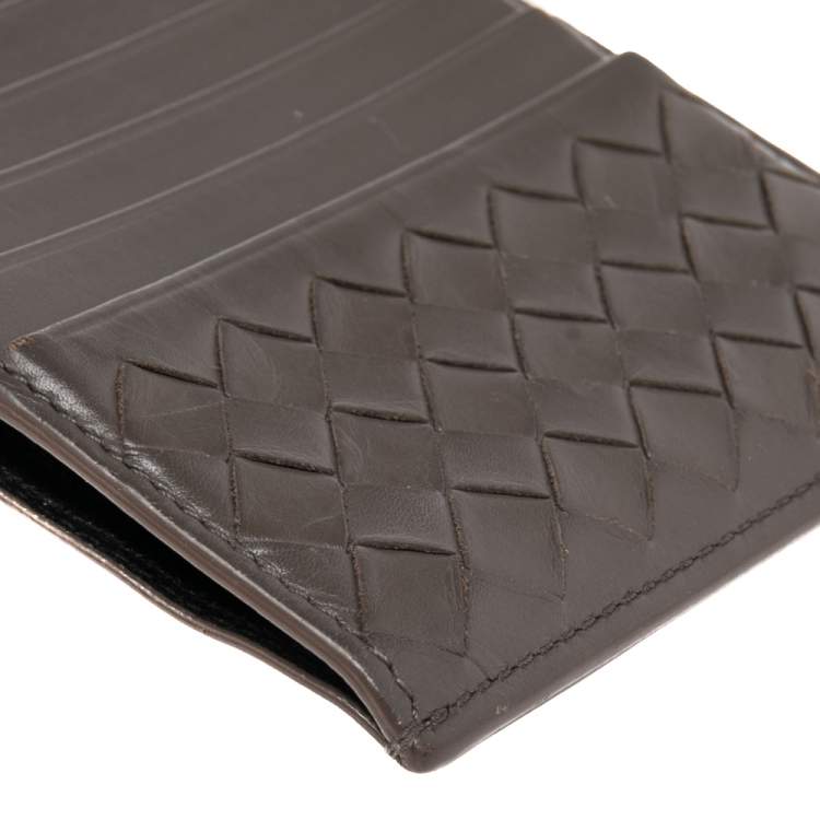 Pre Owned Bottega Veneta Grey Intrecciato Leather Card Holder 8CC