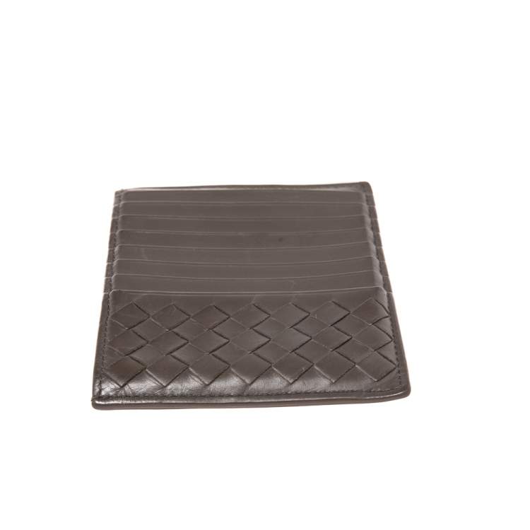 Pre Owned Bottega Veneta Grey Intrecciato Leather Card Holder 8CC