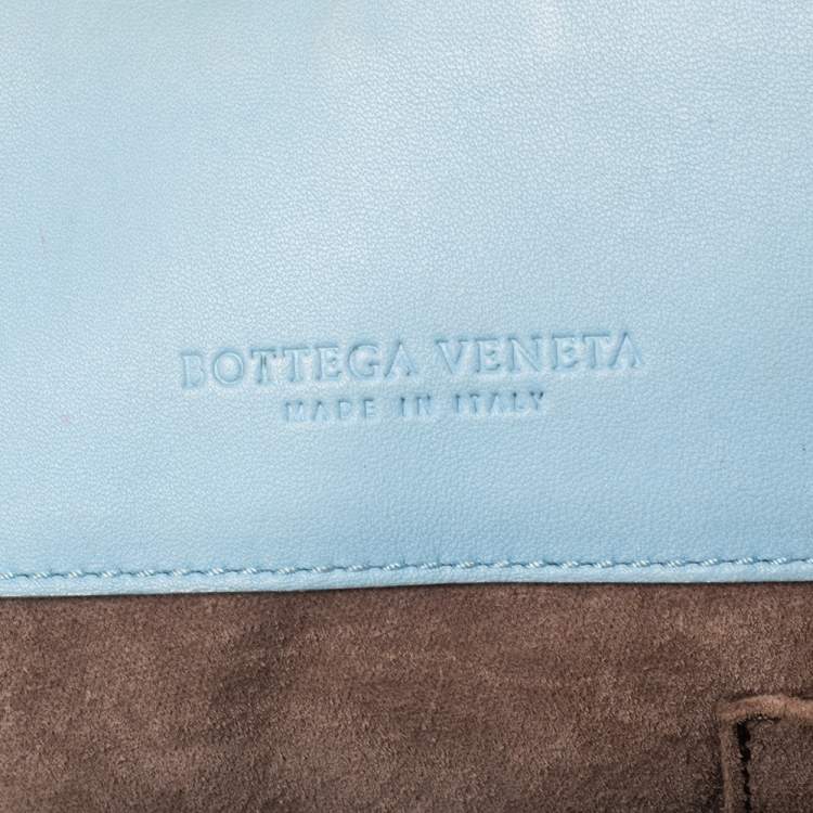 Pre Owned Bottega Veneta Light Blue Intrecciato Leather Medium Olimpia Shoulder Bag