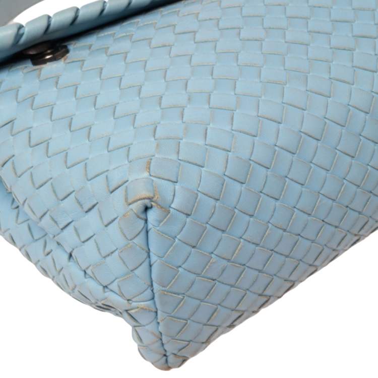 Pre Owned Bottega Veneta Light Blue Intrecciato Leather Medium Olimpia Shoulder Bag