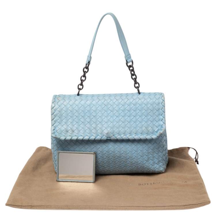 Pre Owned Bottega Veneta Light Blue Intrecciato Leather Medium Olimpia Shoulder Bag