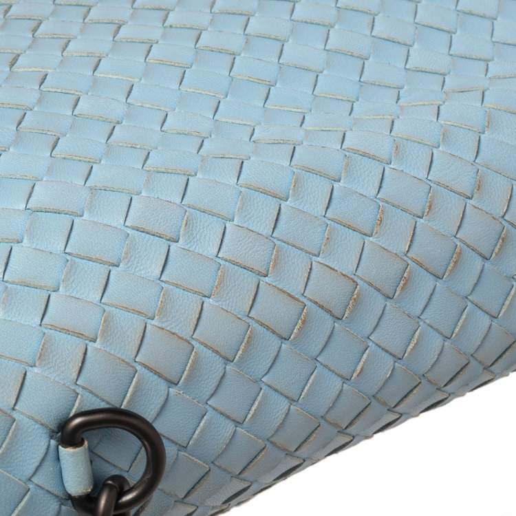 Pre Owned Bottega Veneta Light Blue Intrecciato Leather Medium Olimpia Shoulder Bag