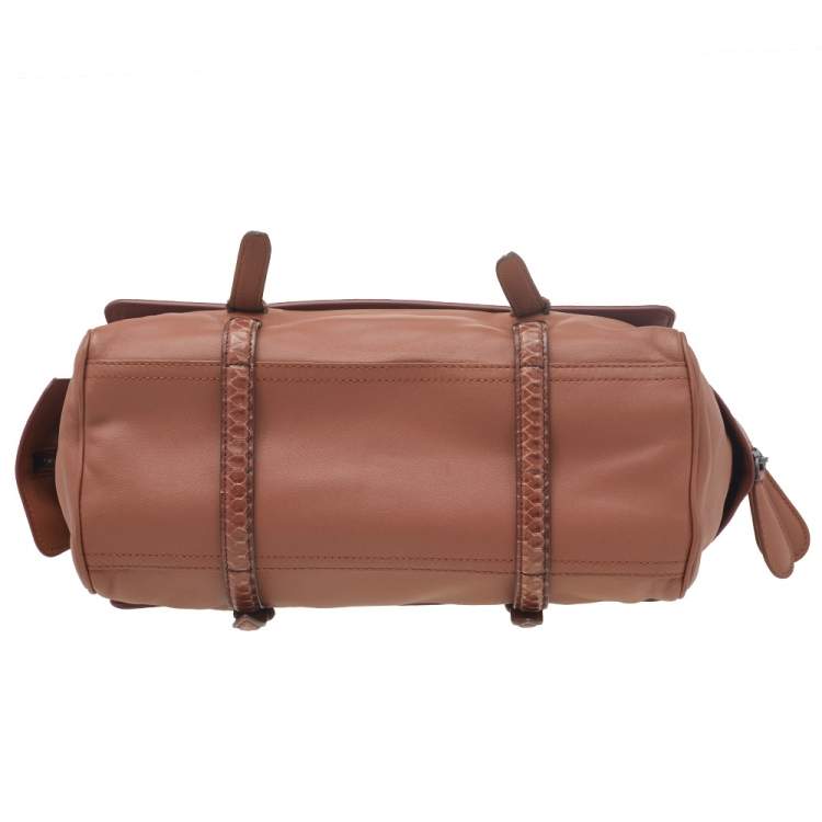 Pre Owned Bottega Veneta Brown Intrecciato Leather And Python Monaco Bag