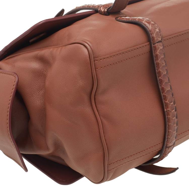 Pre Owned Bottega Veneta Brown Intrecciato Leather And Python Monaco Bag
