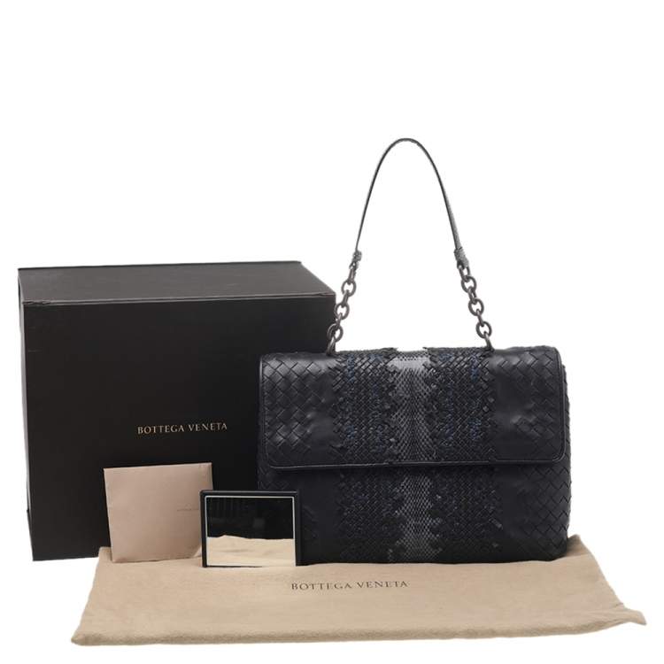 Pre Owned Bottega Veneta Black/Blue Intrecciato Leather And Python Trim Olimpia Bag