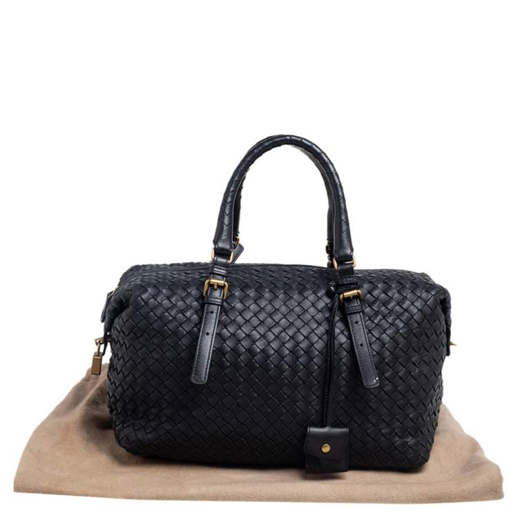 Pre Owned Bottega Veneta Black Intrecciato Leather Montaigne Satchel