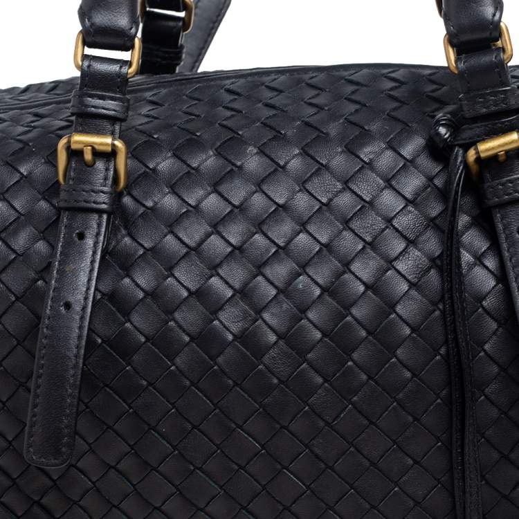 Pre Owned Bottega Veneta Black Intrecciato Leather Montaigne Satchel