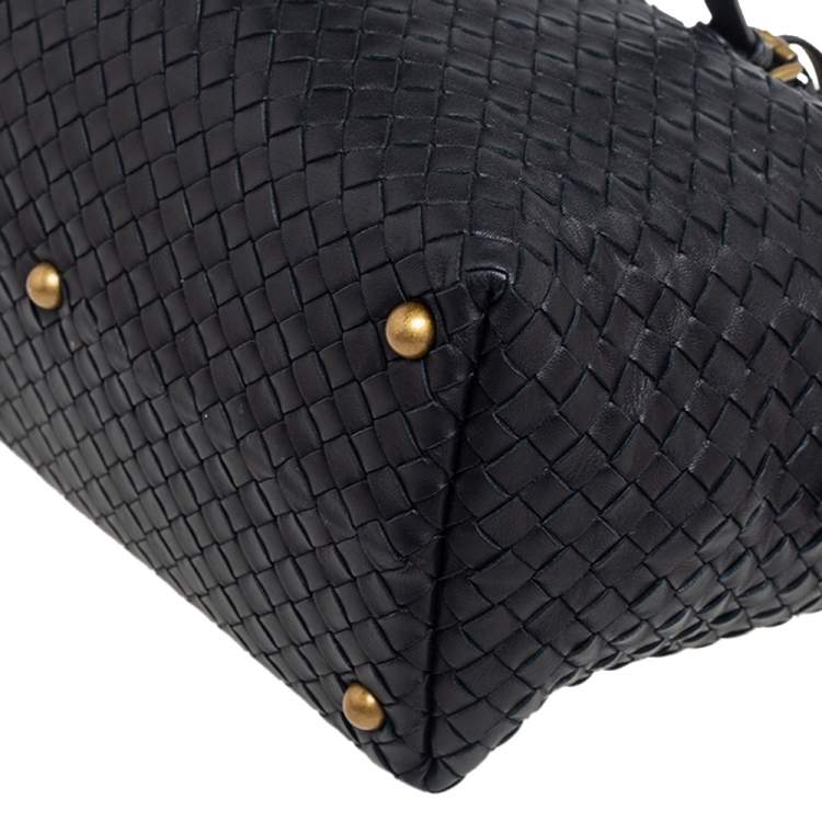 Pre Owned Bottega Veneta Black Intrecciato Leather Montaigne Satchel