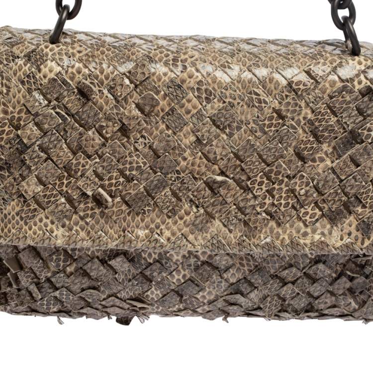 Pre Owned Bottega Veneta Beige Snakeskin Olimpia Shoulder Bag