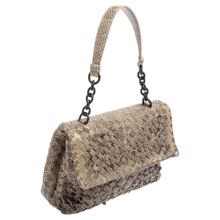 Pre Owned Bottega Veneta Beige Snakeskin Olimpia Shoulder Bag