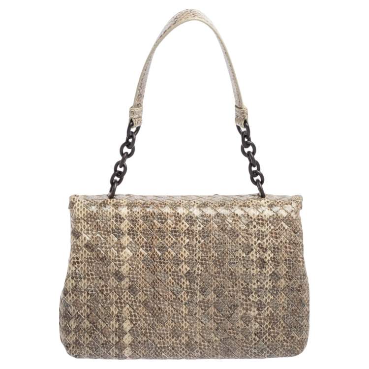 Pre Owned Bottega Veneta Beige Snakeskin Olimpia Shoulder Bag