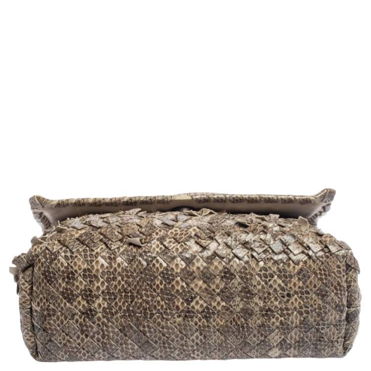 Pre Owned Bottega Veneta Beige Snakeskin Olimpia Shoulder Bag