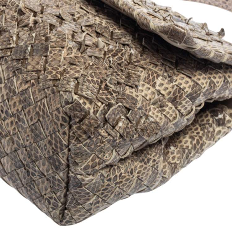 Pre Owned Bottega Veneta Beige Snakeskin Olimpia Shoulder Bag