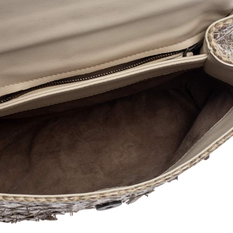 Pre Owned Bottega Veneta Beige Snakeskin Olimpia Shoulder Bag