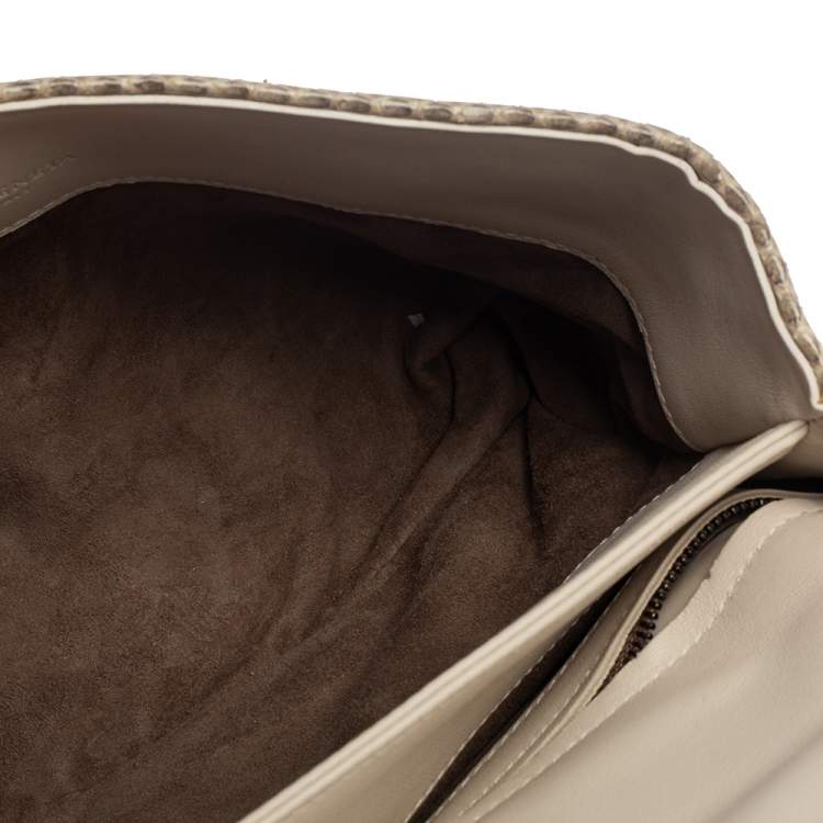 Pre Owned Bottega Veneta Beige Snakeskin Olimpia Shoulder Bag