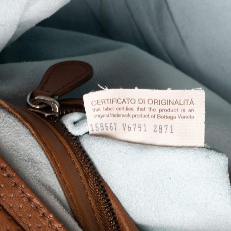 Pre Owned Bottega Veneta Brown Perforated Intrecciato Leather Embroidered Satchel