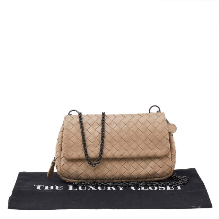 مملوكة مسبقًا Bottega Veneta Beige Intrecciato Leather Flap Chain Crossbody Bag