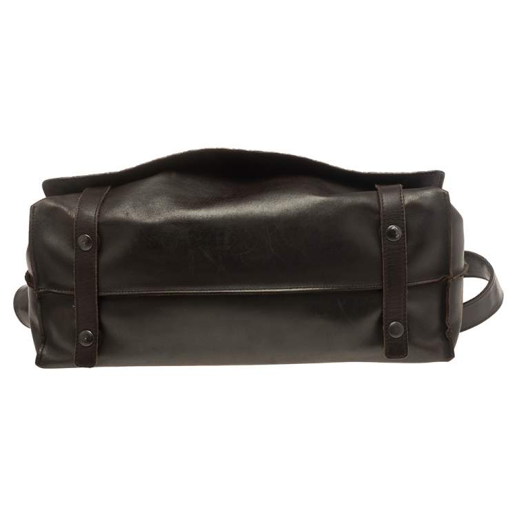 Pre Owned Bottega Veneta Brown Leather Intrecciato Messenger Bag