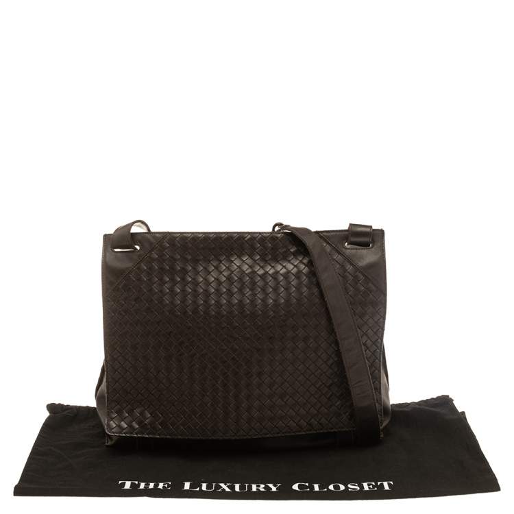 Pre Owned Bottega Veneta Brown Leather Intrecciato Messenger Bag