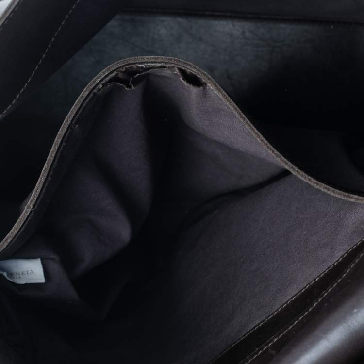 Pre Owned Bottega Veneta Brown Leather Intrecciato Messenger Bag