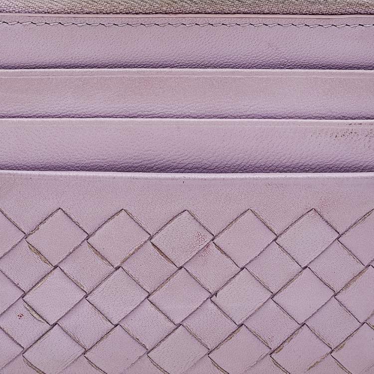 Pre Owned Bottega Veneta Lilac Intrecciato Leather Zip Card Holder