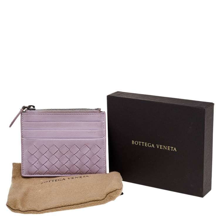 Pre Owned Bottega Veneta Lilac Intrecciato Leather Zip Card Holder