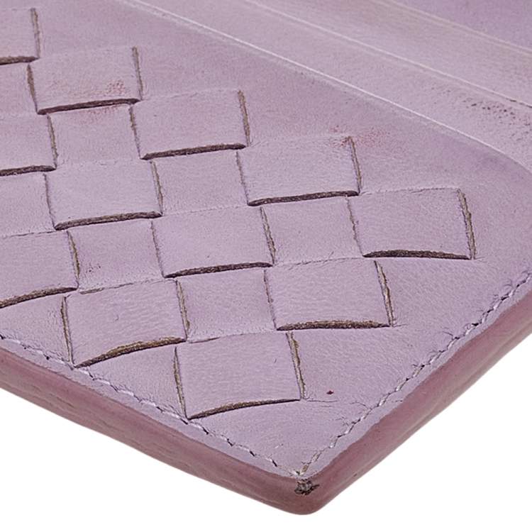 Pre Owned Bottega Veneta Lilac Intrecciato Leather Zip Card Holder