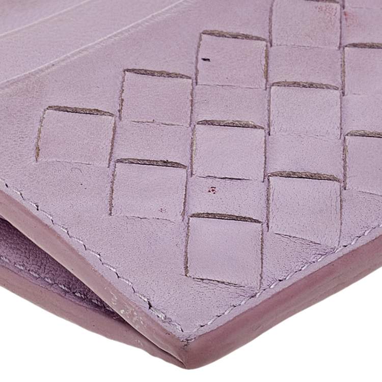 Pre Owned Bottega Veneta Lilac Intrecciato Leather Zip Card Holder