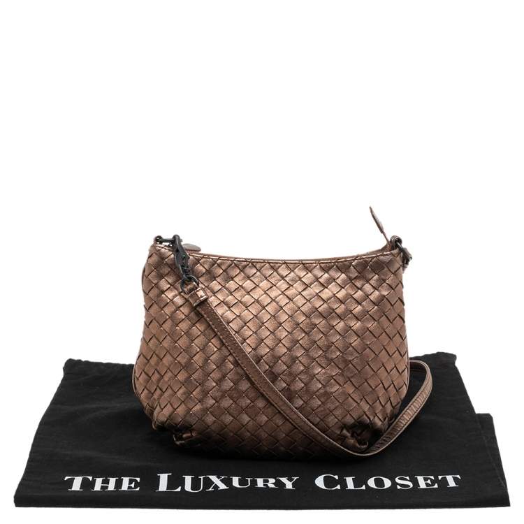 Pre Owned Bottega Veneta Metallic Bronze Intrecciato Leather Shoulder Bag
