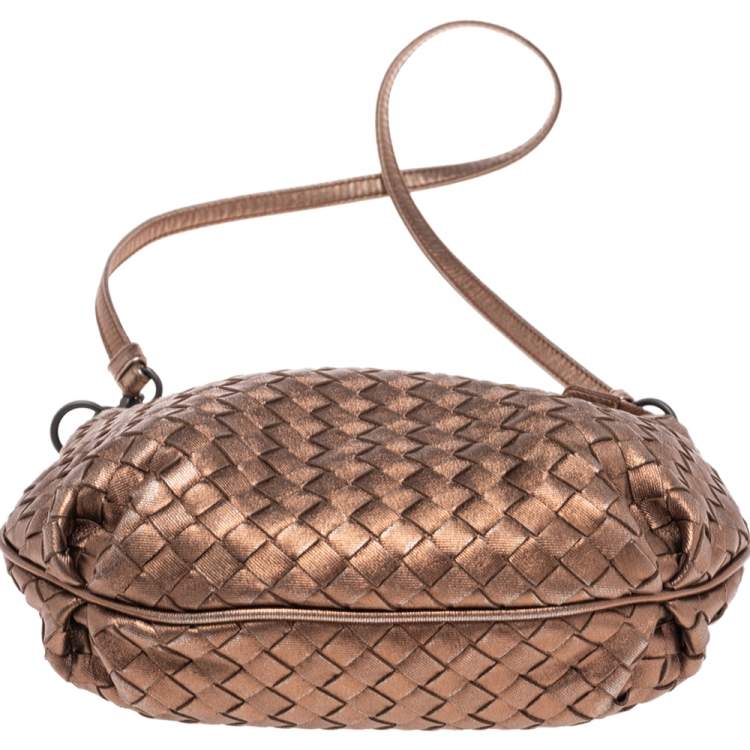 Pre Owned Bottega Veneta Metallic Bronze Intrecciato Leather Shoulder Bag