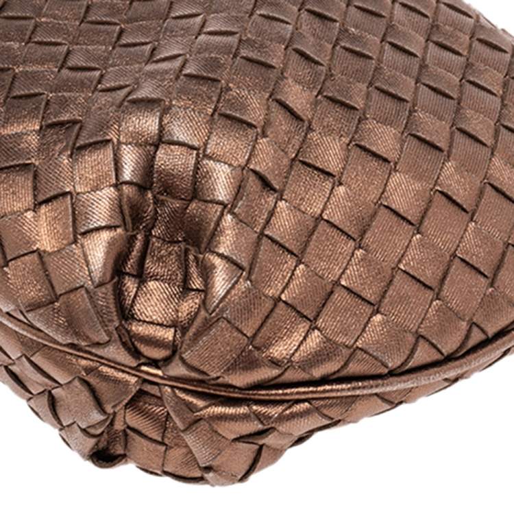 Pre Owned Bottega Veneta Metallic Bronze Intrecciato Leather Shoulder Bag