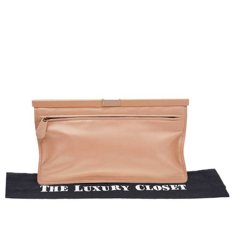 Pre Owned Bottega Veneta Beige Leather Oversized Clutch