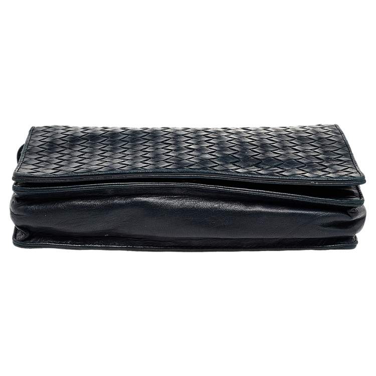 Pre Owned Bottega Veneta Navy Blue Intrecciato Leather Shoulder Bag