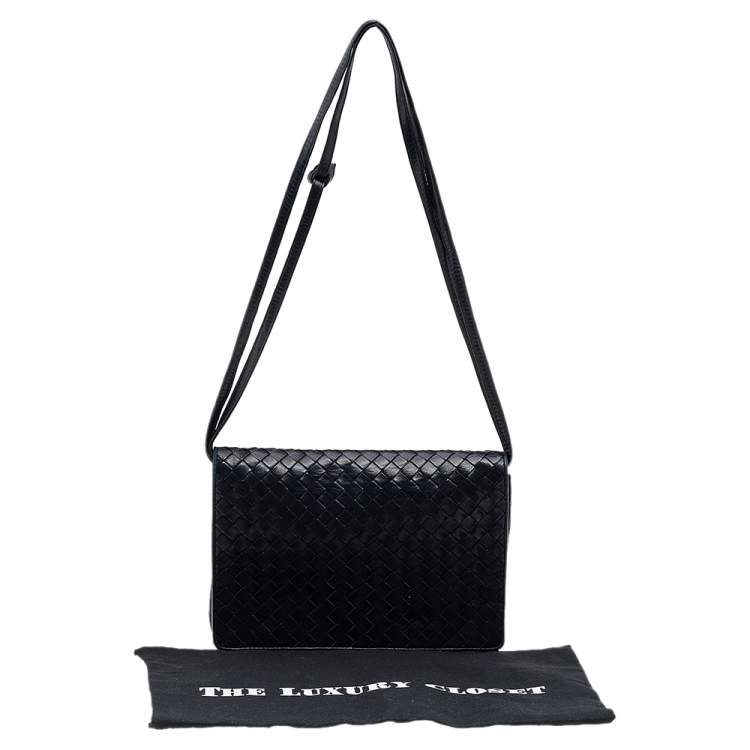 Pre Owned Bottega Veneta Navy Blue Intrecciato Leather Shoulder Bag