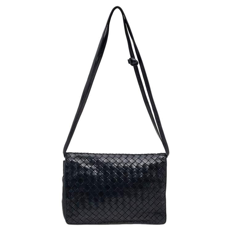 Pre Owned Bottega Veneta Navy Blue Intrecciato Leather Shoulder Bag