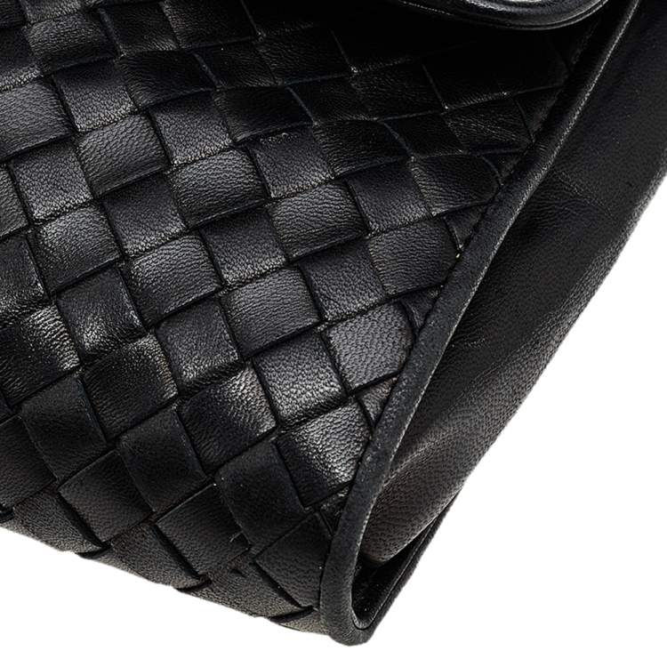 Pre Owned Bottega Veneta Black Intrecciato Leather Flap Chain Shoulder Bag