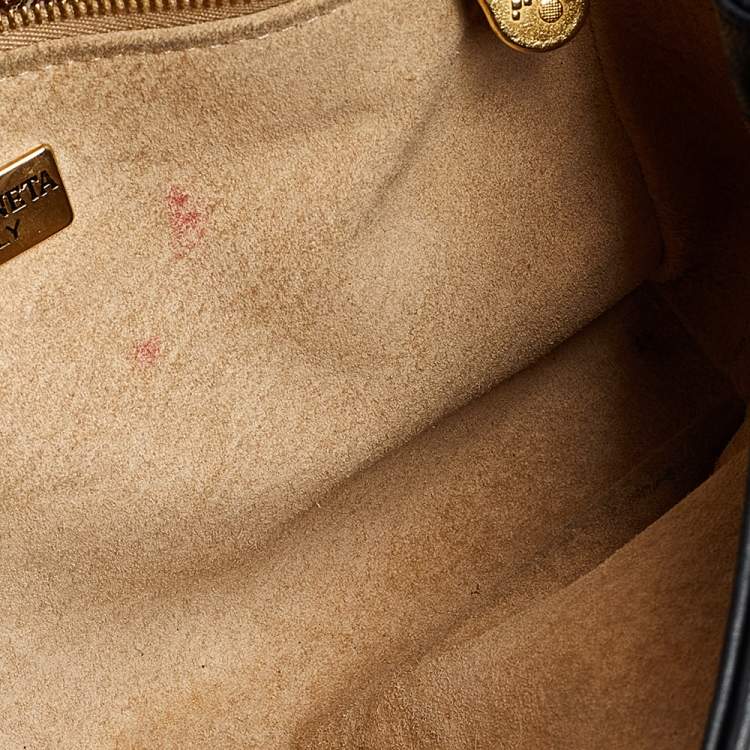 Pre Owned Bottega Veneta Black Intrecciato Leather Flap Chain Shoulder Bag