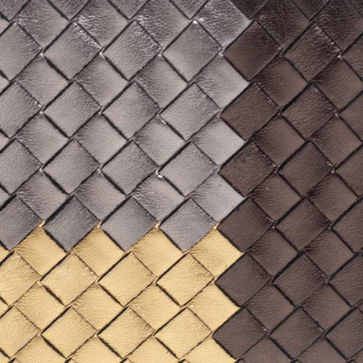 Pre Owned Bottega Veneta Multicolor Metallic Intrecciato Leather Zip Around Wallet