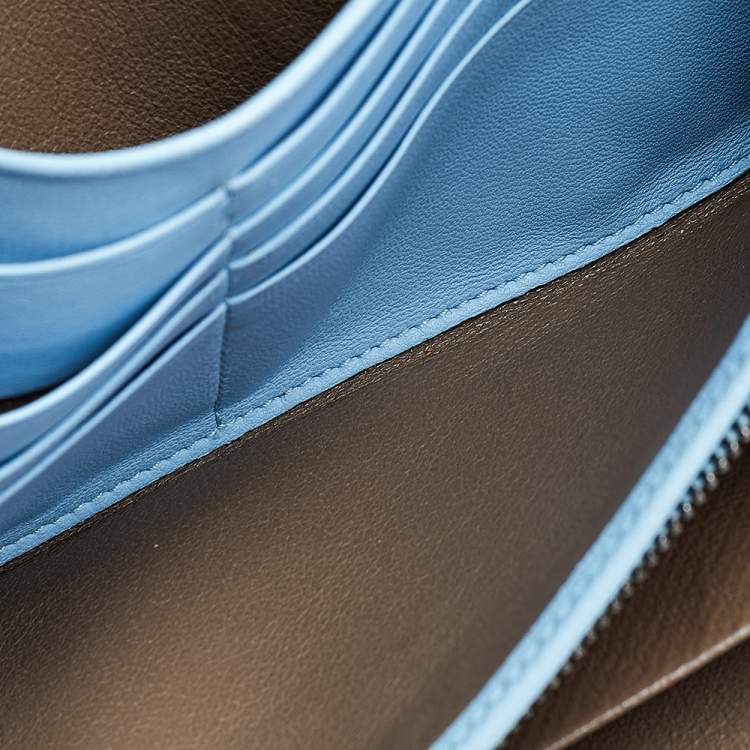 Pre Owned Bottega Veneta Powder Blue Intrecciato Leather and Snakeskin Trim Flap Continental Wallet