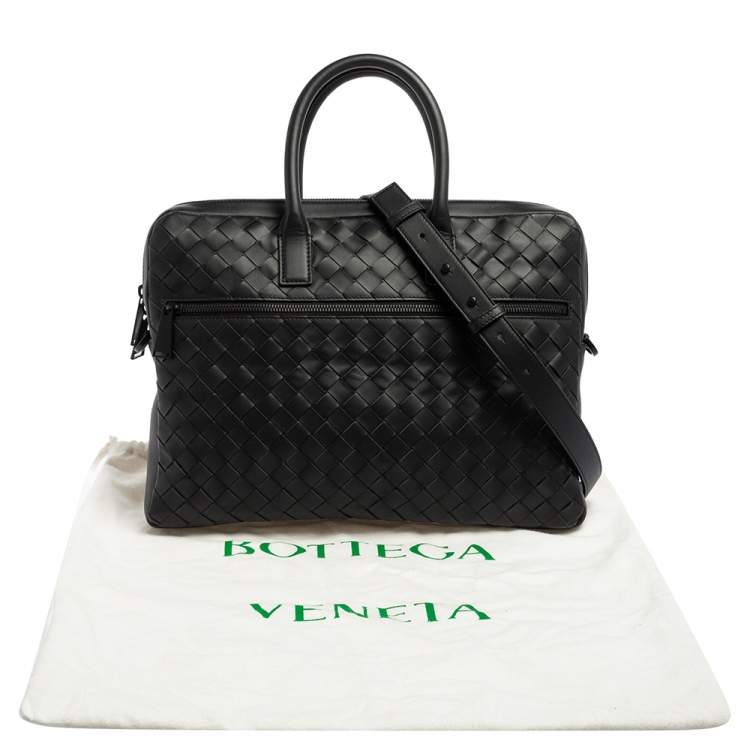 Pre Owned Bottega Veneta Black Intrecciato Leather Front Pocket Briefcase