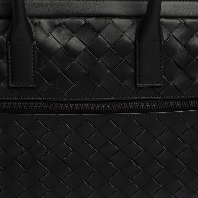 Pre Owned Bottega Veneta Black Intrecciato Leather Front Pocket Briefcase