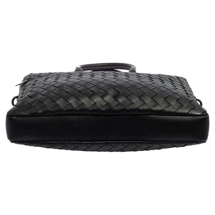 Pre Owned Bottega Veneta Black Intrecciato Leather Front Pocket Briefcase