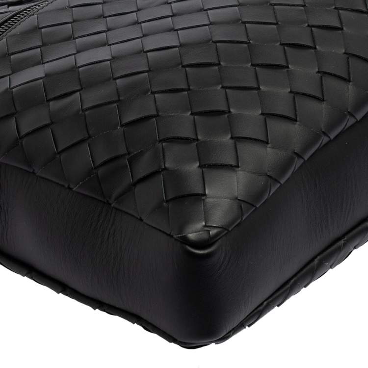 Pre Owned Bottega Veneta Black Intrecciato Leather Front Pocket Briefcase