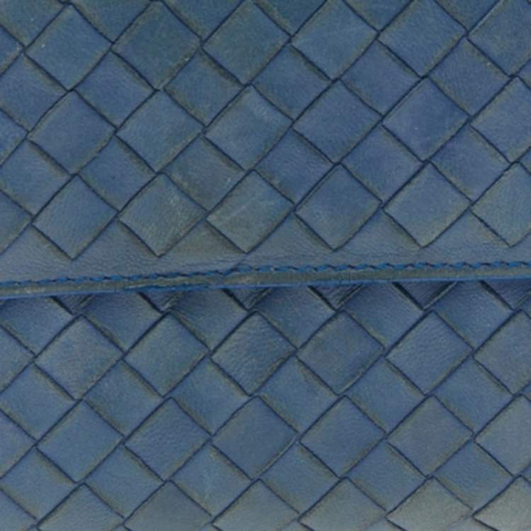 Pre Owned Bottega Veneta Blue Intrecciato Leather Continental Flap Wallet