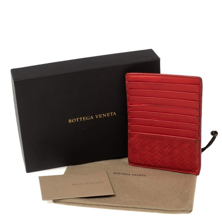 Pre Owned Bottega Veneta Red Intrecciato Leather Zip Card Holder