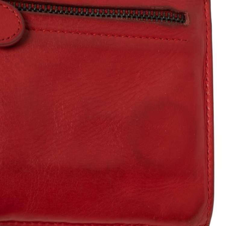 Pre Owned Bottega Veneta Red Intrecciato Leather Zip Card Holder