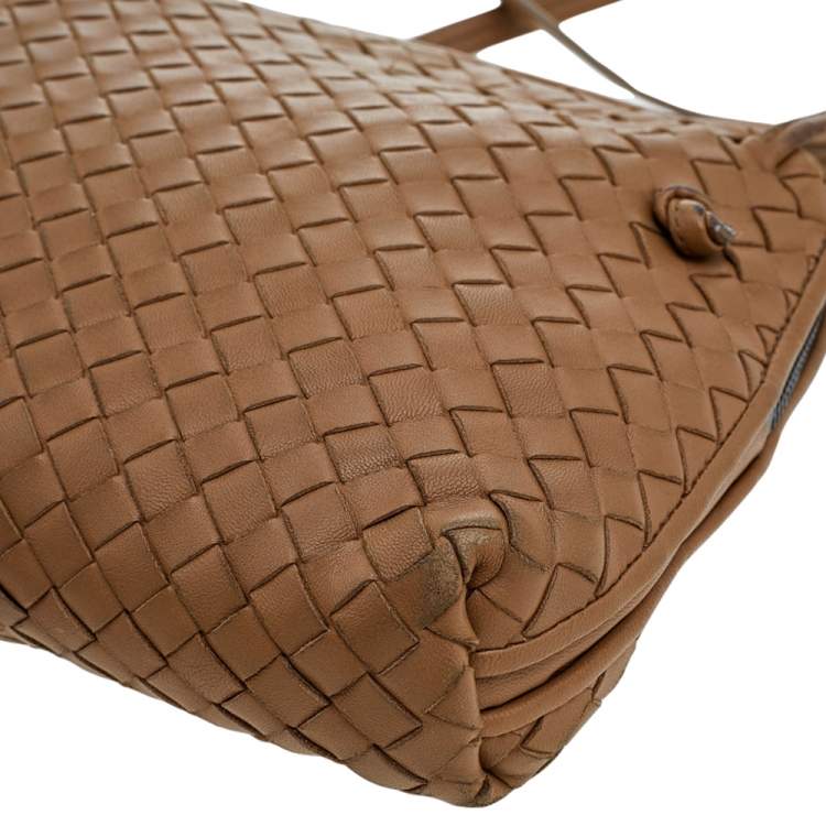 Pre Owned Bottega Veneta Light Brown Intrecciato Leather Shoulder Bag